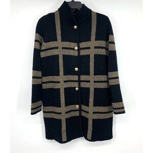 Anne Klein Cardigan Black Plaid Button Down Knit Pockets NWT